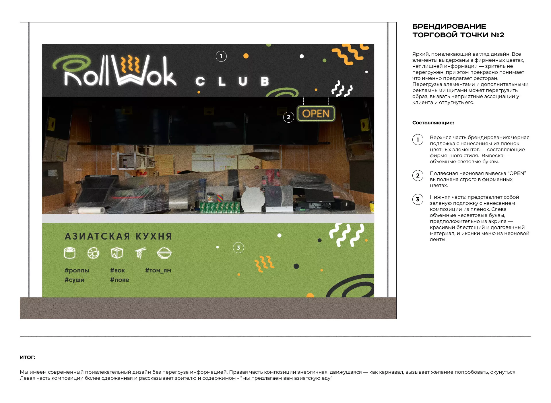 Брендирование торговых точек суши-бара «Roll Wok Club» в Арзамасе